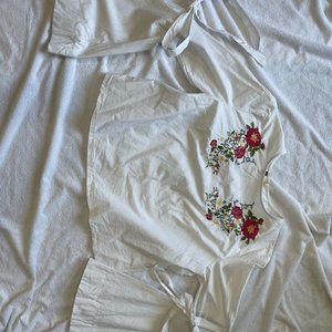 Whimsical Elegance: White Bell Sleeve Embroidered Crop Top for Any Occasion